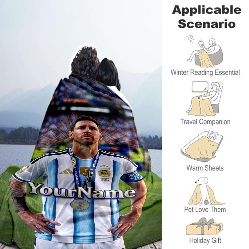 Messi 82 Customize Text Blanket Throw Customizable Blanket Ultra-Soft Throw For Office Chair Livingroom Couch Living Room All-Season Use