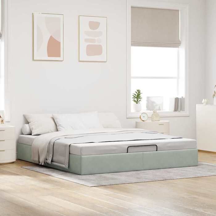VidaXL Cadre de lit ottoman sans matelas gris clair 200x200 cm velours, cadre de lit, cadre de lit ottoman, cadre de lit 3310985