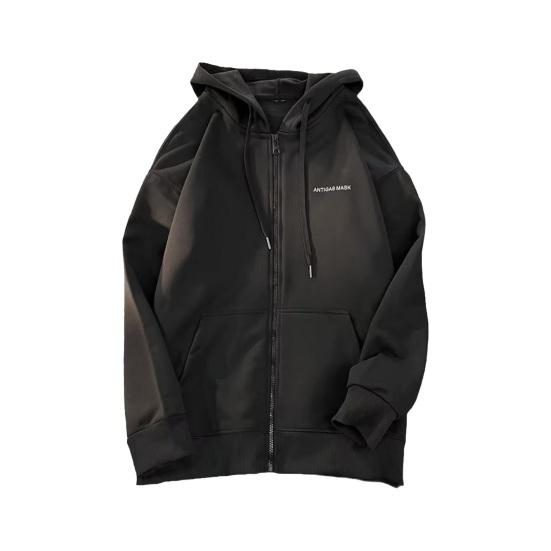 Мужская толстовка с капюшоном на молнии с завязками на осень и зиму, свободная верхняя одежда с