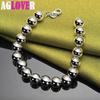 925 Sterling Silver 10mm Hollow Circle Ball Beads Silver Beaded 20cm Bracelet Jewelry