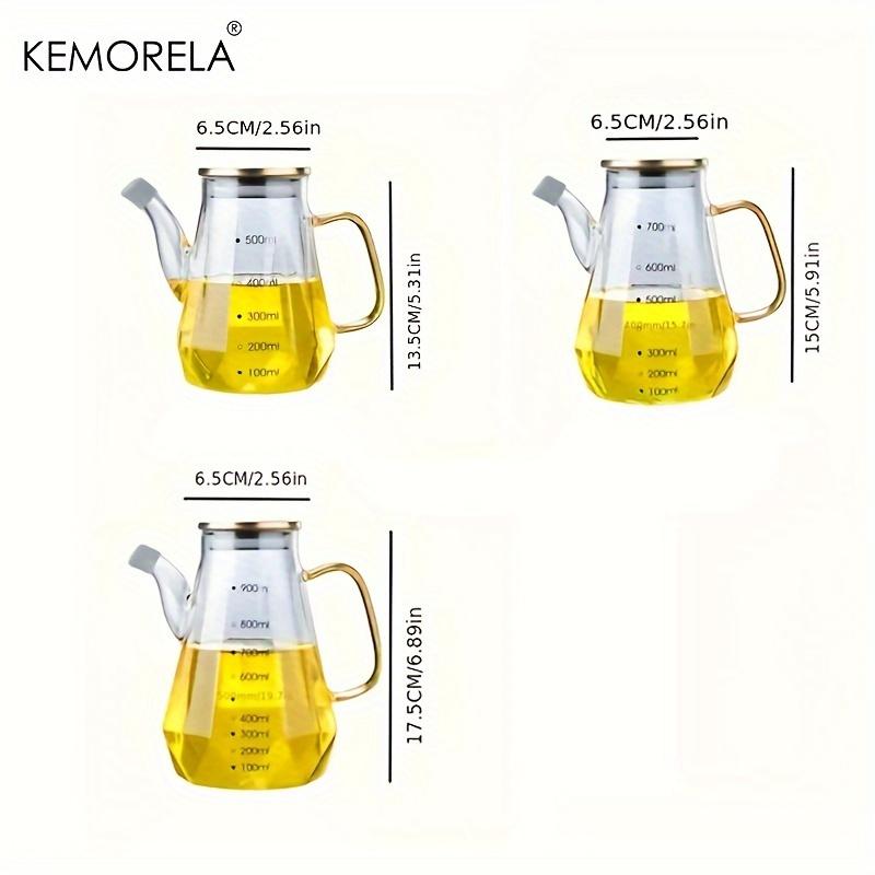 KEMORELA 1 шт. Стеклянная алмазная бутылка для масла 500/700/900 мл со шкалой и ручкой Кухонный контейнер для хранения соевого соуса, уксуса, приправ