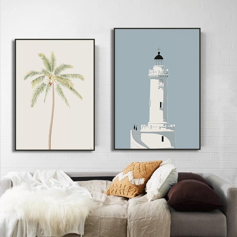 Парусник Бассейн Океан Цветочный Минималистичный Настенный Арт Холст Живопись Постеры и Принты Настенные Картины для Декора Гостиной