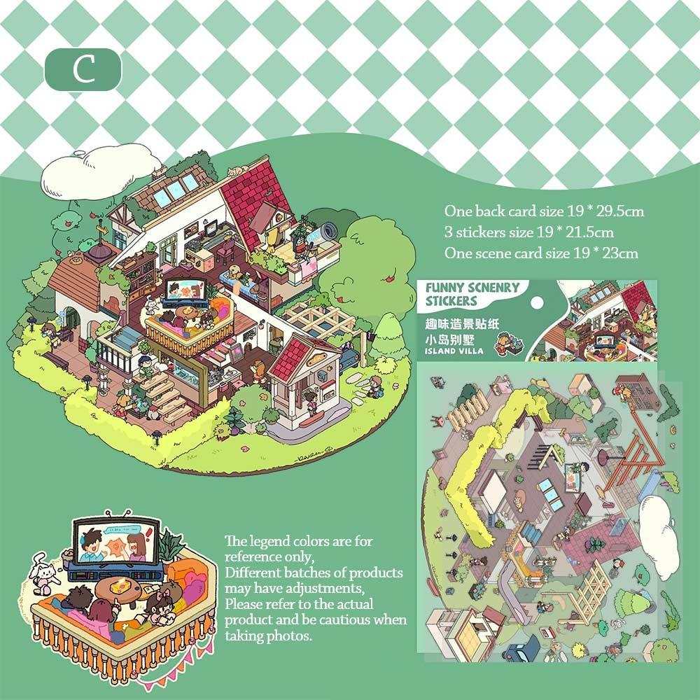 ПЭТ Трехмерная наклейка Визуальная укладка Миниатюрная наклейка со сценой Дети