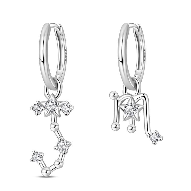 12 Constellation Series Earrings 925 Sterling Silver Women 2025 Zircon Ear Studs Sparkling Pave Hoop Earring Jewelry Gift