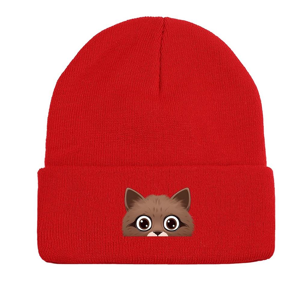Peeping Cat Print Knitted Hat Beanie, Animal Woman Cap Lightweight Cancer Chemo Trendy Pompom Beanies Knit Cap Beanie