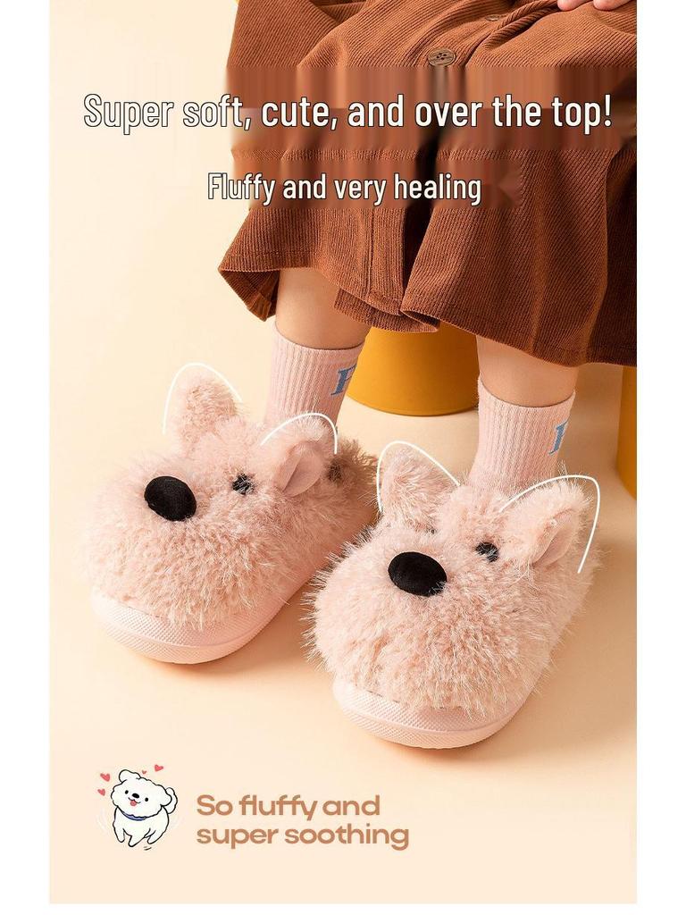 Зима 2025 Милые Мультяшные Щенки Детские Плюшевые Хлопковые Тапочки для Родителей и Детей, Девочек, Мальчиков и Подростков — Теплые и Уютные