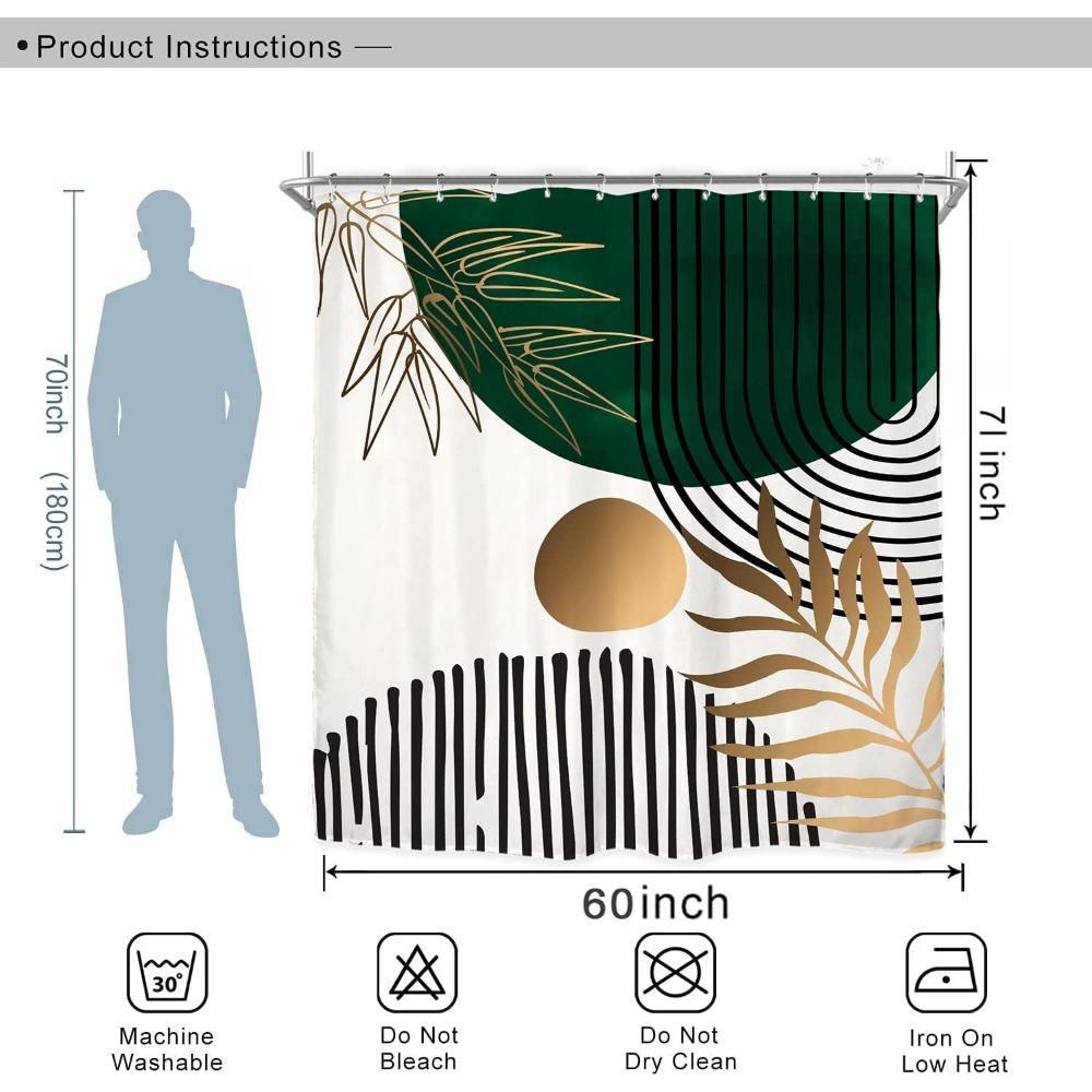 Abstract Leaves Shower Curtain Emerald Green Modern Tropical Simple Minimalist Chic Waterproof Bathroom Curtain With 12 Hooks