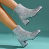 Women Ankle Boots 2025 New Fashion Sequins Round Toe Boots Women Autumn Winter Party Chunky Heels Shoes for Women Botas De Mujer