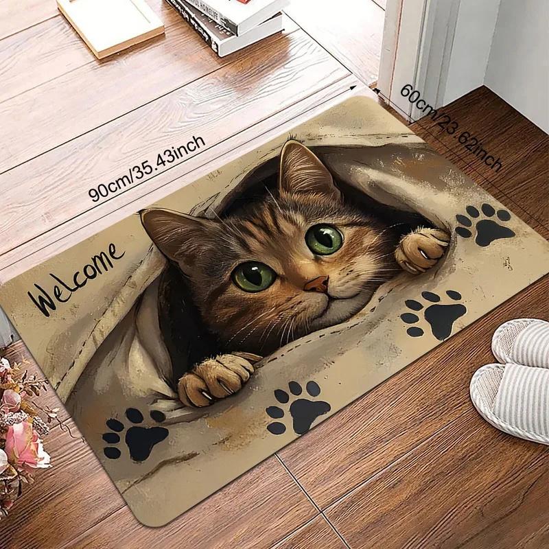 Cartoon Cat Soft Door Mat Non-Slip Cute Welcome Rug Absorbent Floor Carpet for Living Room Bedroom Kitchen