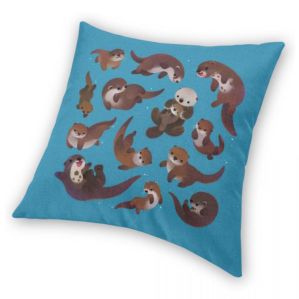Otters Square Pillowcase Polyester Linen Velvet Pattern Zip Decorative Bed Cushion Cover