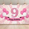 2D Elegant Pink 9th Birthday Background Cloth, Diamond Number Party Tapestry