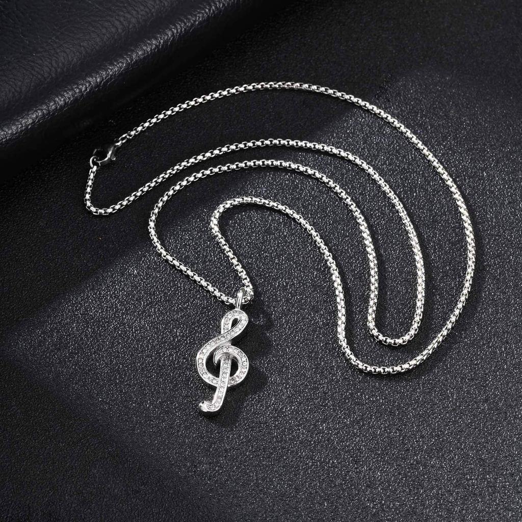 Vnox Stylish Music Symbol Necklace for Men Boys, Musical Note Pendant with Black/White Zircon Stainless Steel Box Chain Necklace