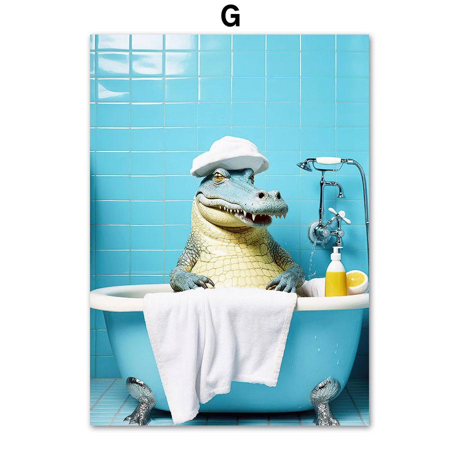 Забавный юмор для ванной комнаты, носорог, крокодил, леопард, сова, кенгуру, слон, собака, настенный домашний декор, туалетный плакат, художественный принт, холст, живопись