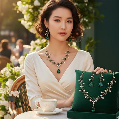 Women's Choker Necklace with Stud Earrings Set Flower Crystal Short Layering Necklace for Women Adjustable Length Jewelry