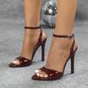 Patent Leather One-word with Round Head Stiletto Sandals Burgundy High Heels