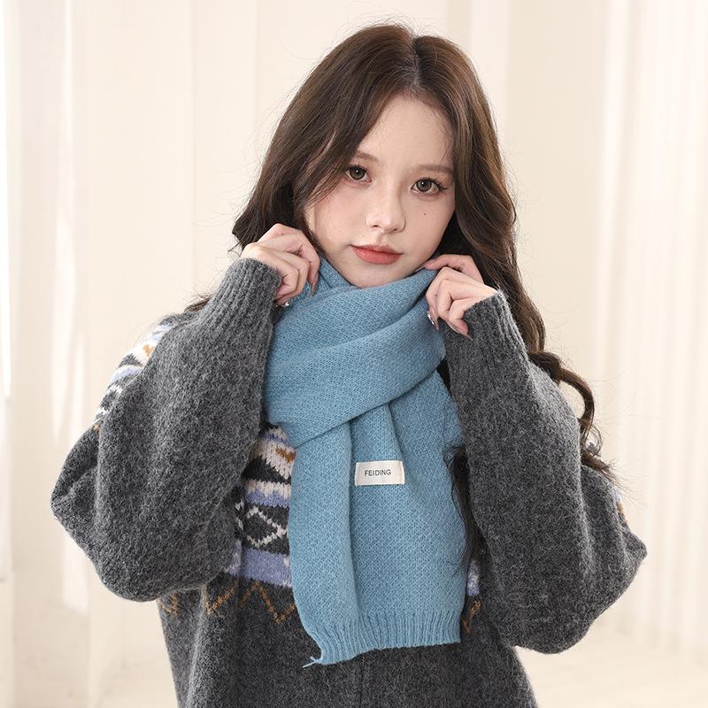 Classic Solid Color Long Label Knitted Yarn Scarf For Women'S Autumn And Winter Korean Style Versatile Warm And Thick Student Scarf For Couples