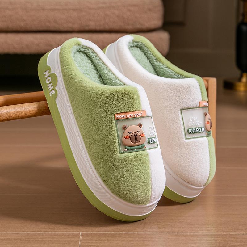 Плюшевые хлопковые домашние тапочки на осень/зиму - с толстой подошвой и теплые для мужчин и женщин