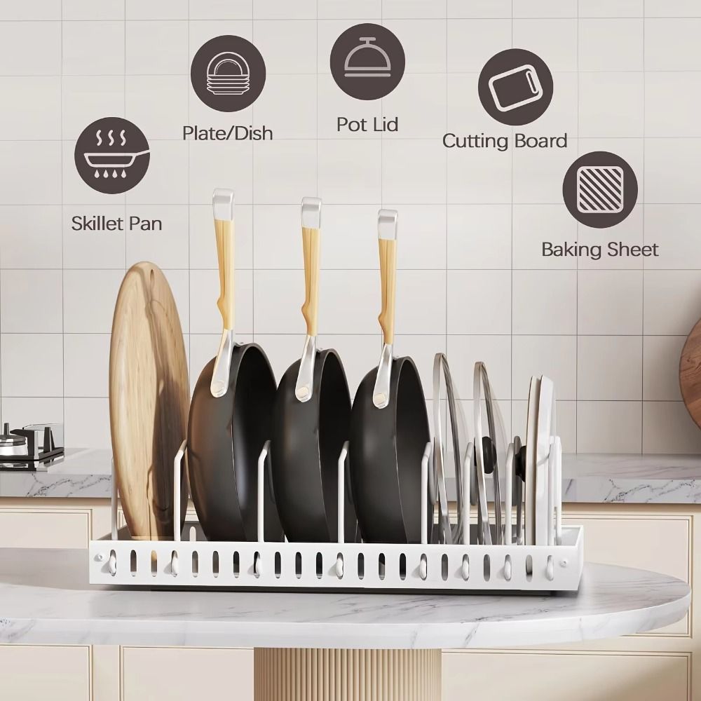 Multifunctional Pot Lid Holder Adjustable Dividers Kitchen Storage Rack Under-Sink Storage