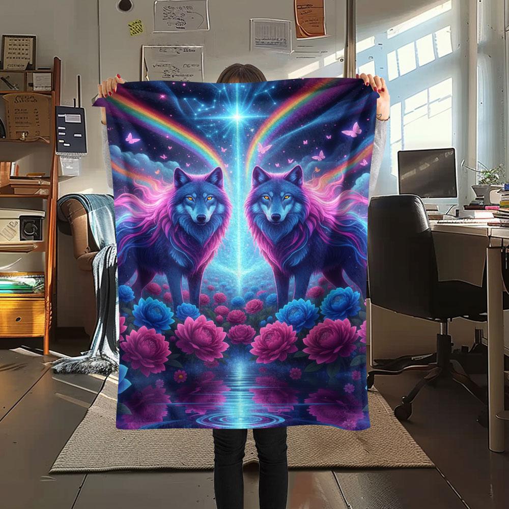 1Pc Twinsanimals Print Flannel Blanket, High quality Comfortable for All Seasons, Home Decor, Warmth and Comfort, Perfect for Christmas Gifts