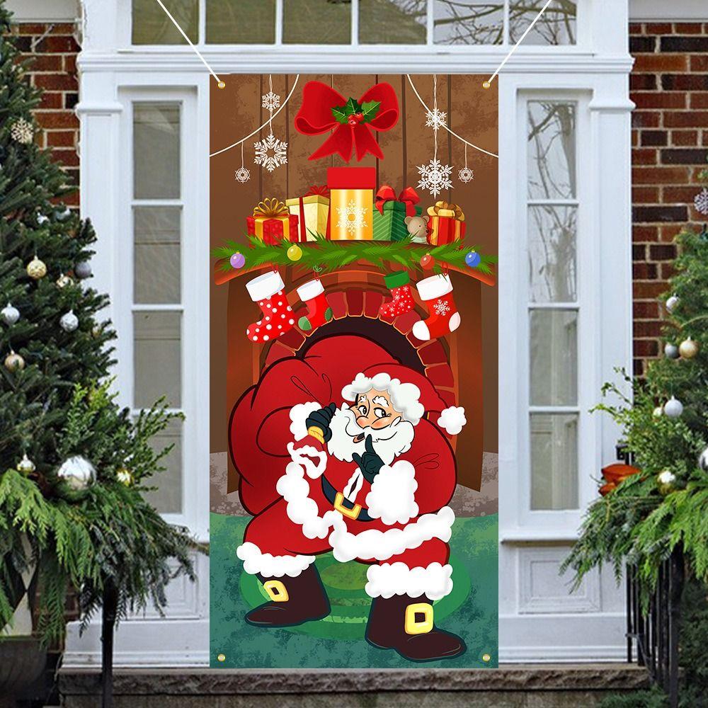 90x185cm Christmas Hanging Cloth Background Christmas Door Cover  Indoor and Outdoor