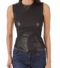 Handmade Lambskin Leather Women Top Black Sleeveless Party Wear Stylish Casual