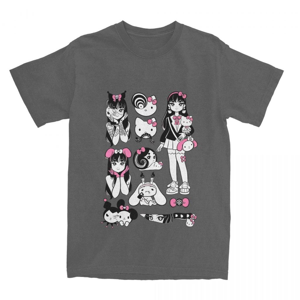 Junji Ito Tomie X Hello Kitty T-Shirt Trend T-Shirts Short Sleeve Streetwear Tshirt Summer Cotton O-Neck Size 100-4XL Clothes