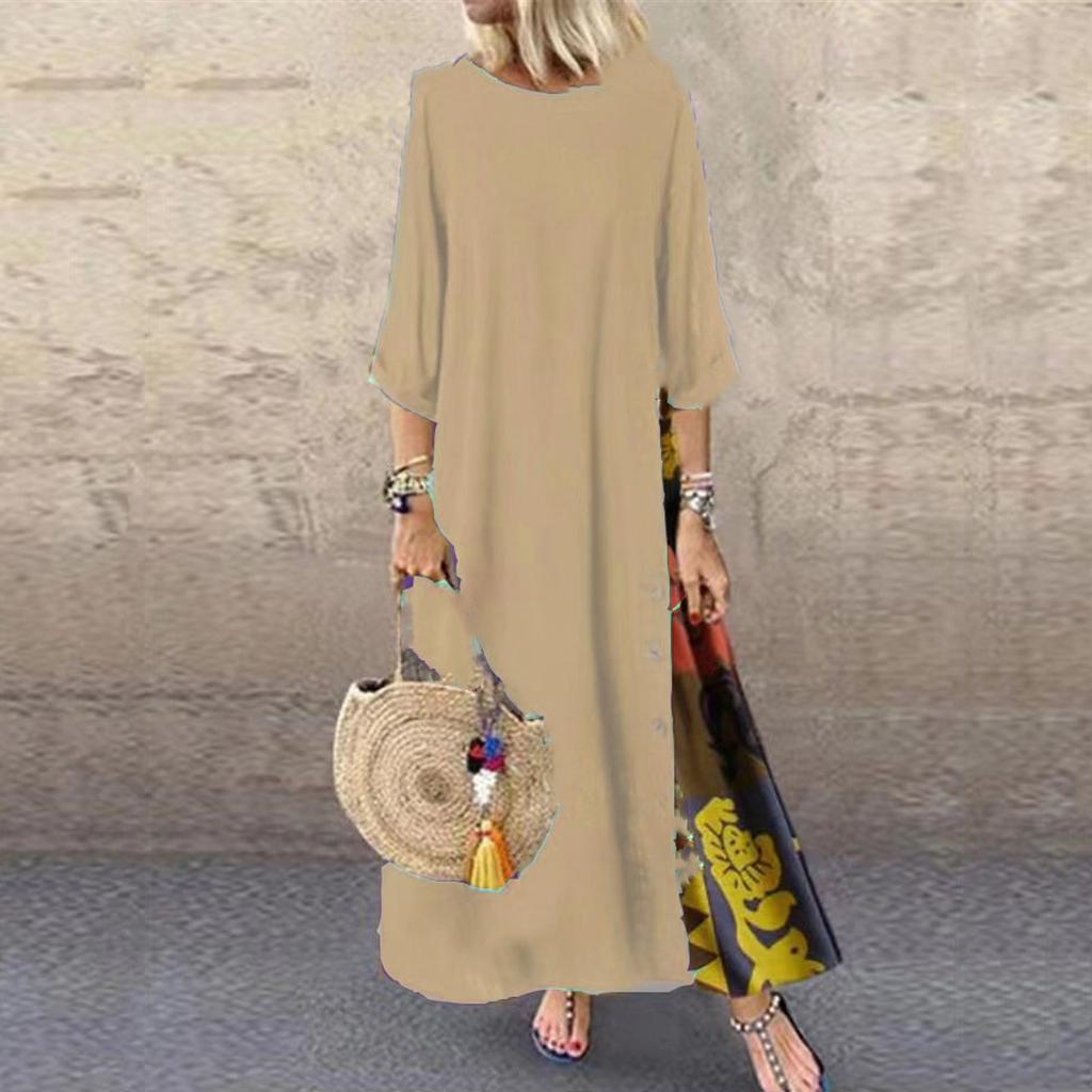 Женское винтажное платье с круглым вырезом и цветочным принтом на пуговицах и в стиле пэчворк, с рукавами 3/4