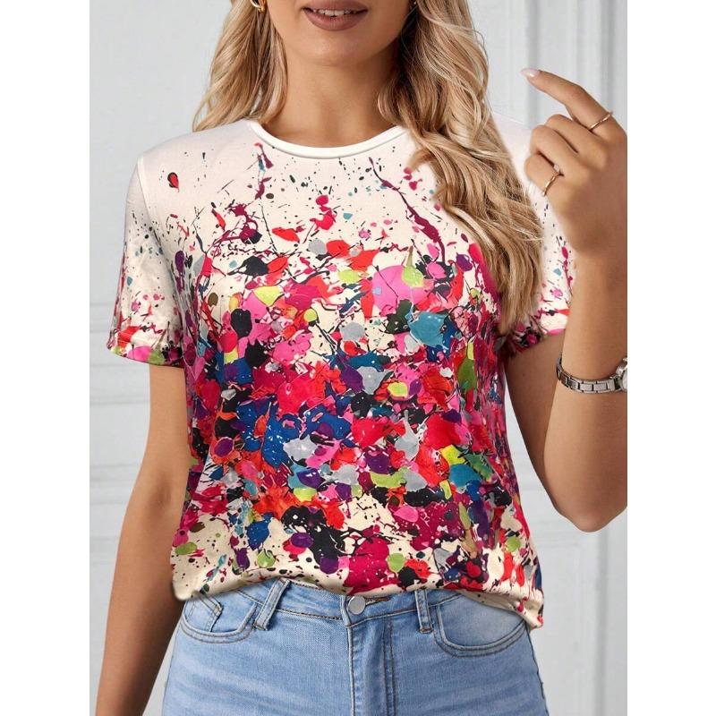 Fashion Women's T-shirt Short Sleeve Summer Outdoor Casual Round Neck Tops Flower Printed Hundred T-shirt Size Women's Clothing