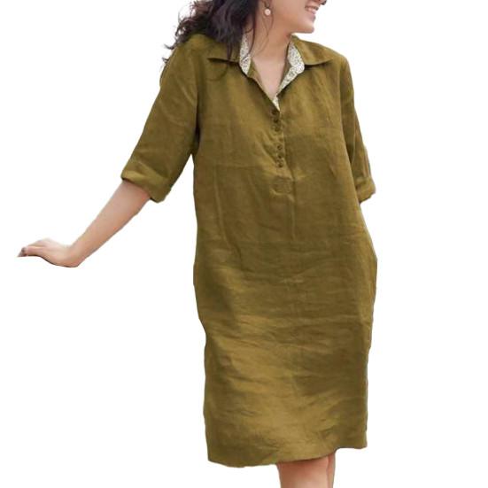 Женское платье, свободное, с рукавами три четверти, однотонное, с лацканами, до колена, мягкое, трапециевидное, повседневное, весна-лето, платье миди