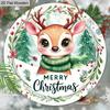 Рождественская деревянная табличка с очаровательным узором лося - Круглая табличка «Счастливого Рождества» для входной двери, настенный декор - Идеальное рождественское украшение