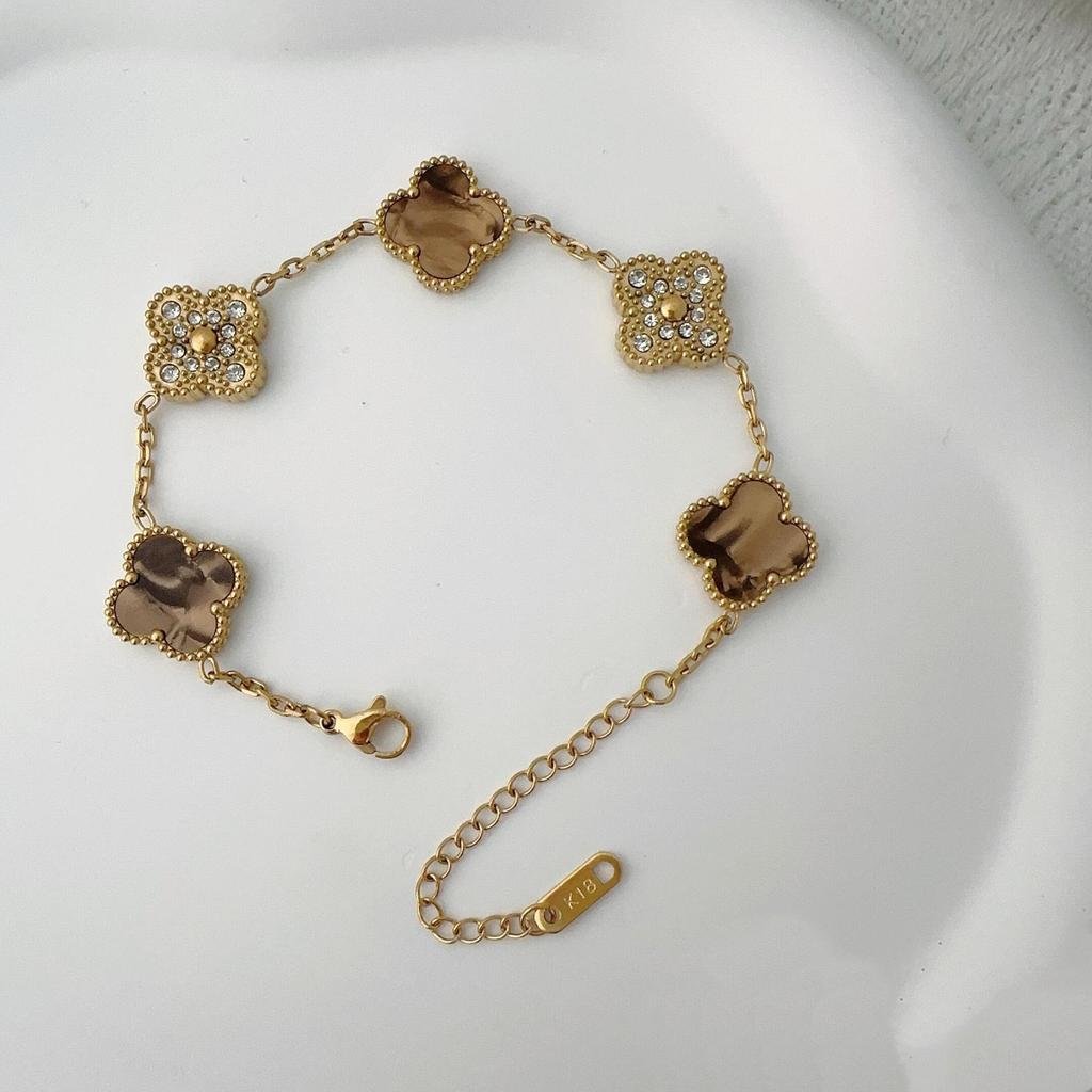 Двусторонний браслет из пяти цветов Браслет с четырьмя листочками клевера Не теряет цвет Женский элегантный легкий роскошный браслет темперамента