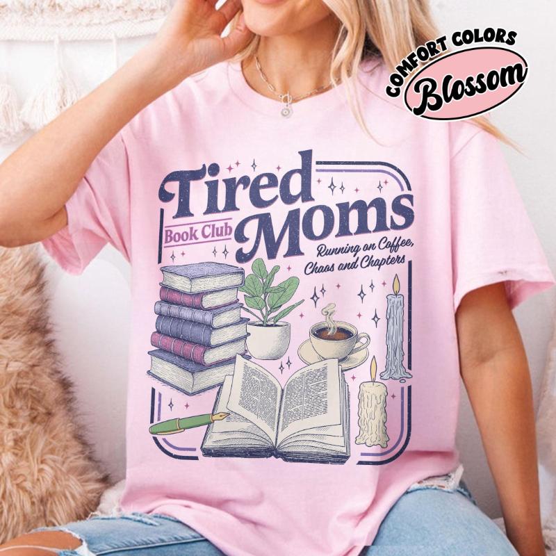 Spring Summer New Arrivals Tired Moms Book Club Shirt Retro Coffee Reader Tee Book Lover Gift Clothing Women Vintage Fashion