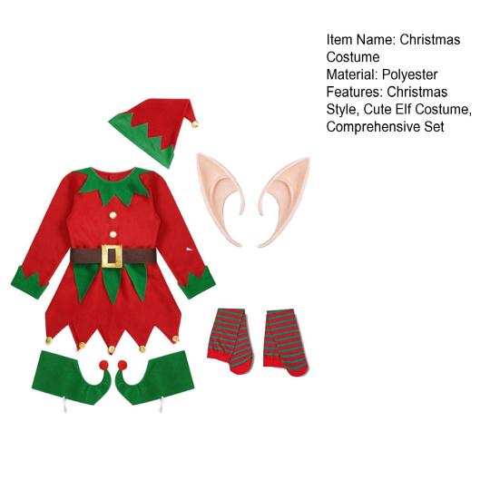 Yousheng 1 комплект костюма рождественского эльфа для детей и женщин, наряд эльфа, красное зеленое платье, шляпа, полосатые чулки, эльфийские уши, обувь, пояс, набор для девочек для рождественских вечеринок