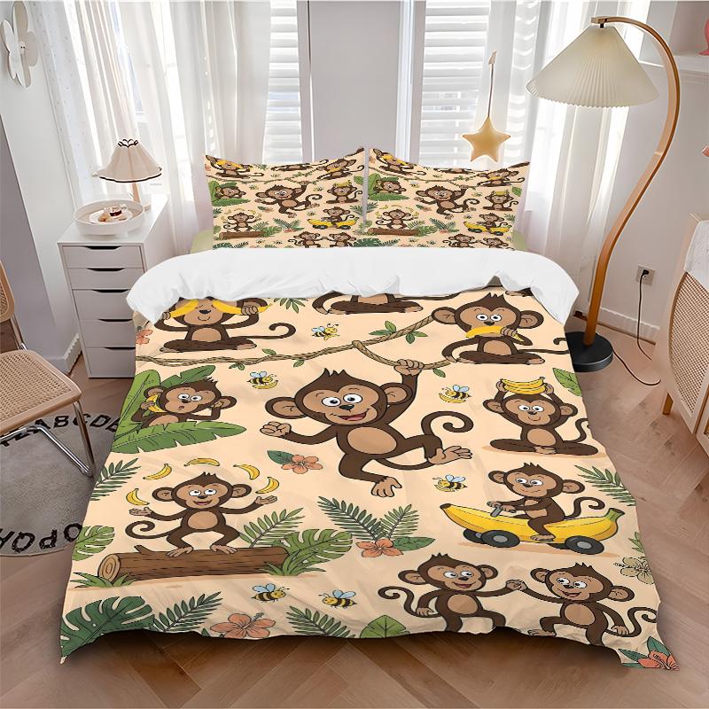 Monkey Adventure Print 3Pcs Bedding Setduvet Cover With 2 Bedropillowcase Home Birthday Gift