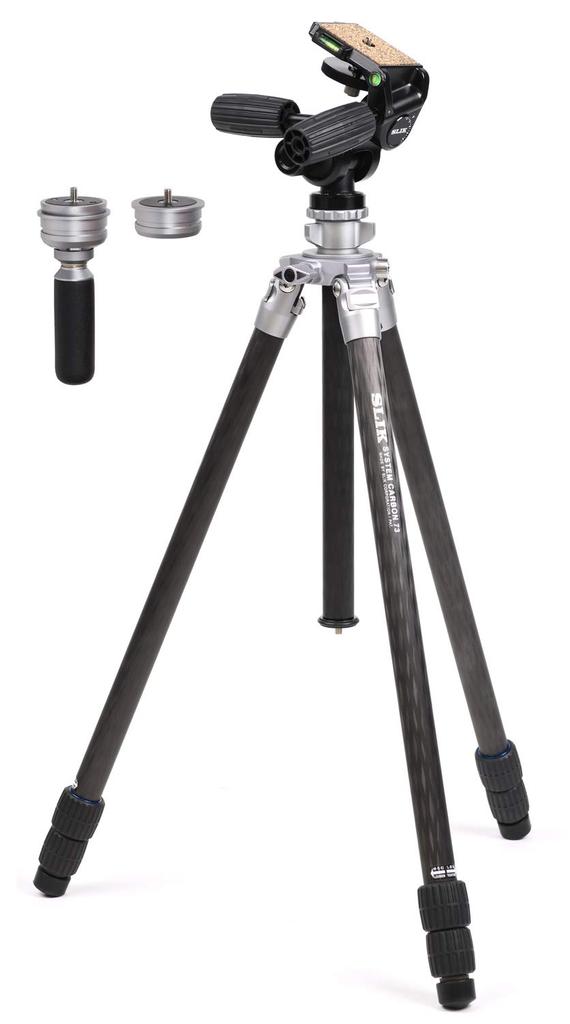 SLIK Carbon Fiber Tripod System Carbon Accessory port 109274 73, 3-section, Nut-lock type, 3-way pan/tilt head, included,