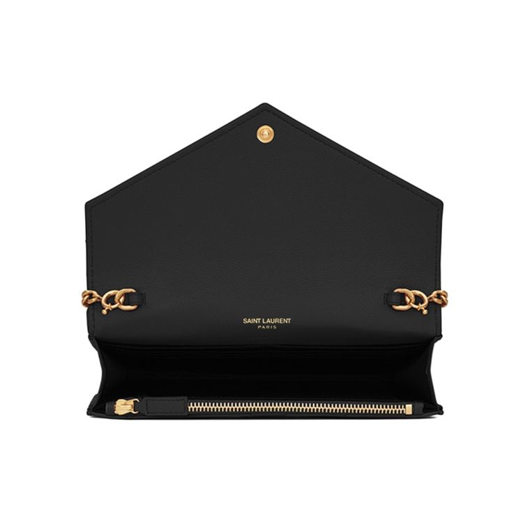 Saint Laurent Envelope Chain Wallet Noir Women Wallets Black 393953-BOW01-1000