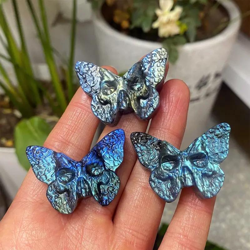 1 шт. Лабрадорит Бабочка Череп Кристалл Образец Минерал Декор с Дизайном Крыльев Бабочки, Уникальное Украшение для Дома