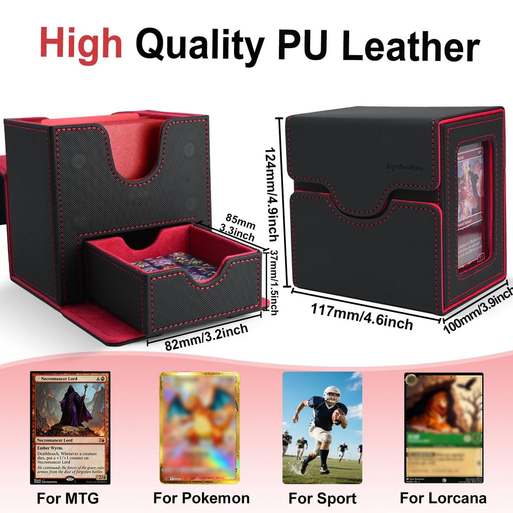 Commander Deck Box with Display Window Deck Case for MTG Fits 100+ Double-Sleeved Cards Magnetic Card Storage Box for TCG PTCG