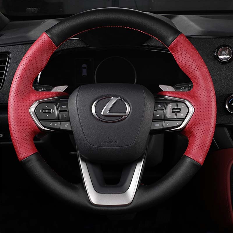 Для Lexus NX 250 NX260 NX350 NX350h NX450h+ 2022-2024 ручная прошивка Красный Черный натуральная кожа нескользящая Накладка на руль автомобиля WU5