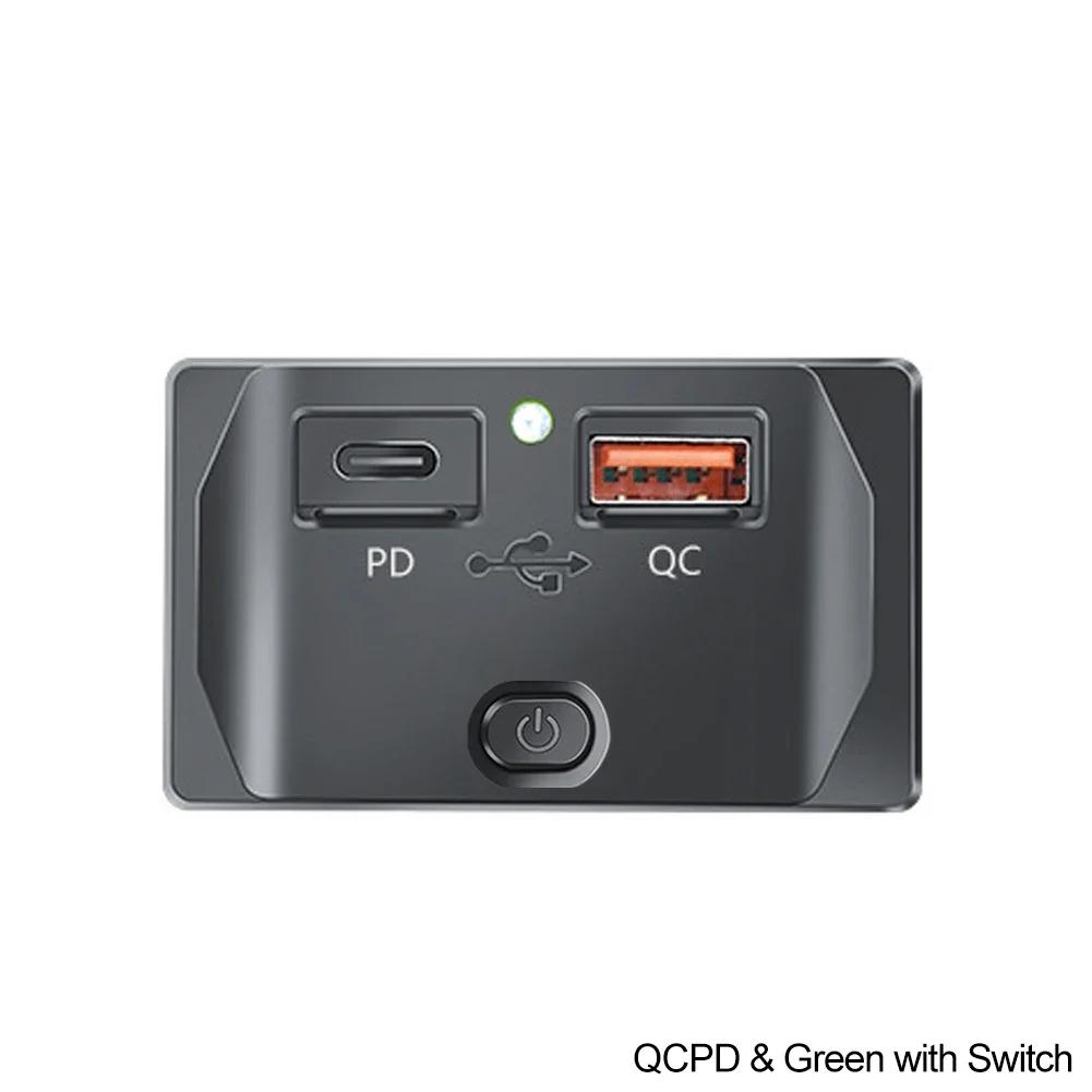 Автомобильное зарядное устройство QC 3.0 USB PD Type C, быстрое зарядное устройство 12 В-24 В с переключателем, светодиодная розетка, быстрая зарядка для мотоцикла, автофургона, Boa