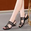 Woman Shoes Office Work Open Toe with Low Heels Black Sandals for Women Leather Comfortable and Elegant Wholesale Summer 2024 F