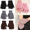 Dual-use Warm Winter Convertible Flip Top Half Finger Gloves Knitting Mittens Coral Velvet  Gloves