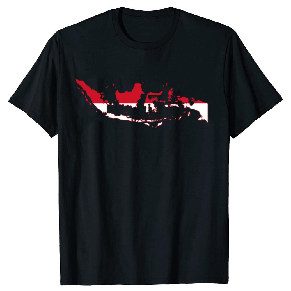 Funny Flag Map of Indonesia Graphic T-shirts Men Women's Fashion Casual Tshirt 100% Cotton Loose Oversized T Shirt