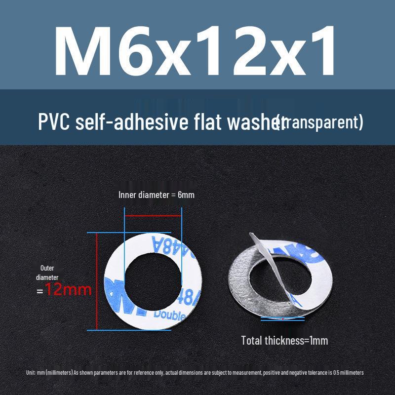 Yigu Transparent PVC Adhesive Flat Washer - Plastic Round Ring M2M3M5, Single-Sided Adhesive Screw Washer
