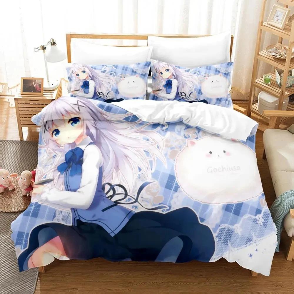 Anime Is The Order A Rabbit Comfortable Duvet Quilt Cover Pillowcase Bedding Set Children Bedroom Decoration Home Textile