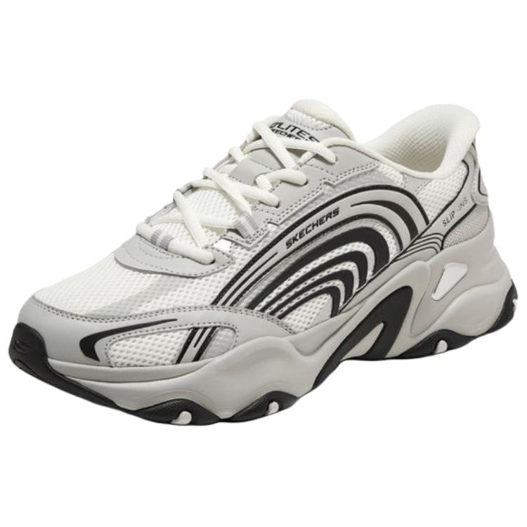 Skechers DLites 5.0 Удобная посадка Обувь Панда Пятое Поколение Серия Звуковых Волн Нескользящие Дышащие Папины Кроссовки Мужские кроссовки Белый Черный 232424-WBK