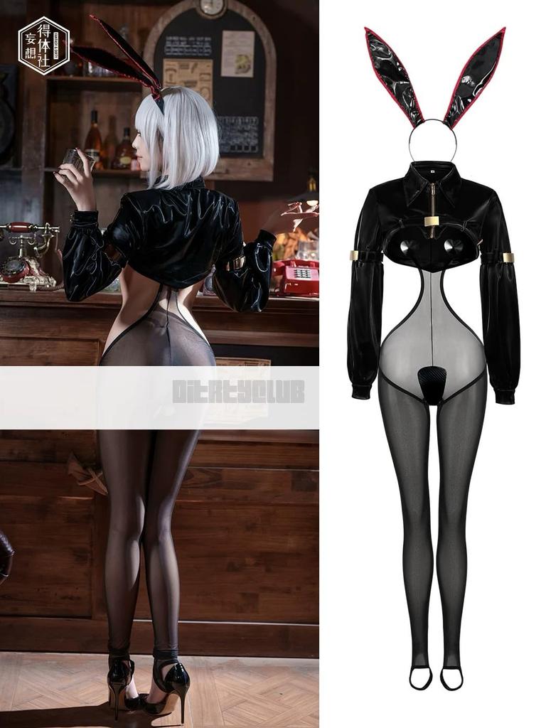 Эмаль PU Материал Косплей Tokutaisha Bunny Girl Стиль Кролик Утягивающий Открытый промежность Кожа Косплей Сексуальный Стиль [Ashotplz] Костюм, Персонаж, Уши,