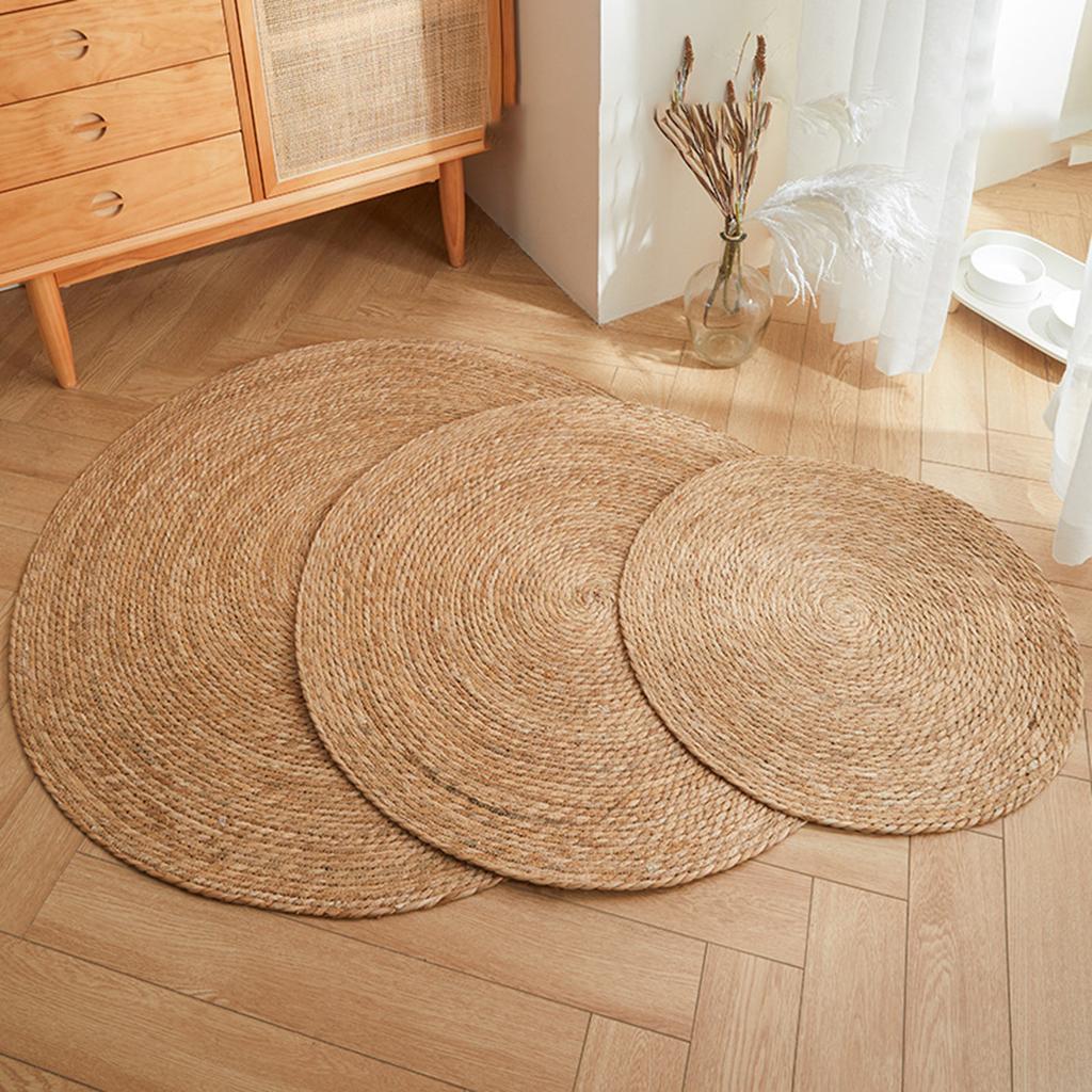 Natural Handwoven Straw Pad Jute Braided Area Rug Round Raffia Rug for Yoga Fitness Outdoor Rest Kitchen Decors