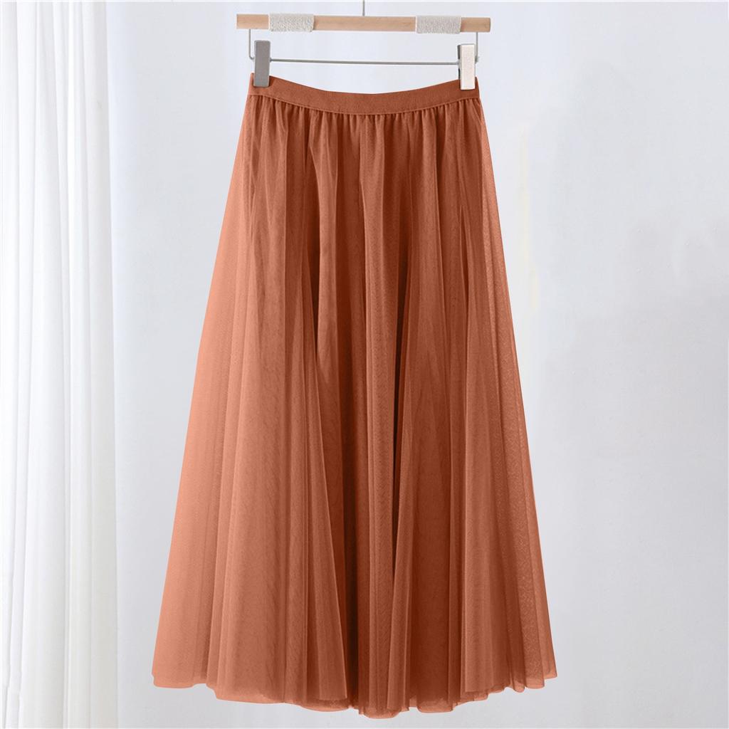 Женская однотонная сетчатая юбка с резинкой, большая юбка средней длины