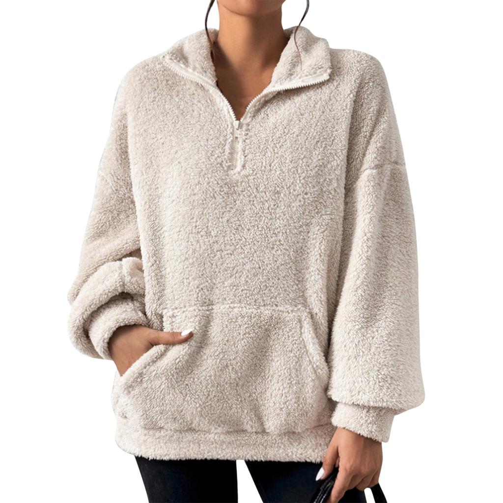 Sweatshirt For Women Half Zip Pocket Drop Shoulder Teddy Sweatshirt Christmas Sweatshirts For Women